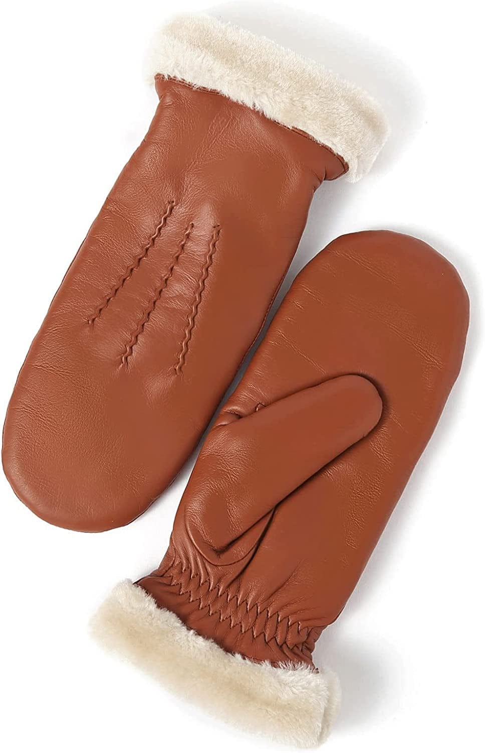 YISEVEN Women'S Winter Genuine Leather Gloves Mittens Apparel & Accessories > Clothing Accessories > Gloves & Mittens Charm Leather Fashion Company Cognac - Fur Cuff 7.0"/M 