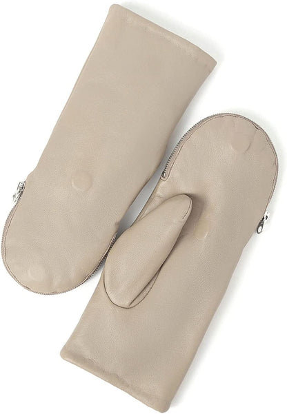YISEVEN Women'S Winter Genuine Leather Gloves Mittens Apparel & Accessories > Clothing Accessories > Gloves & Mittens Charm Leather Fashion Company Beige- Zip Closure 7.0"/M 
