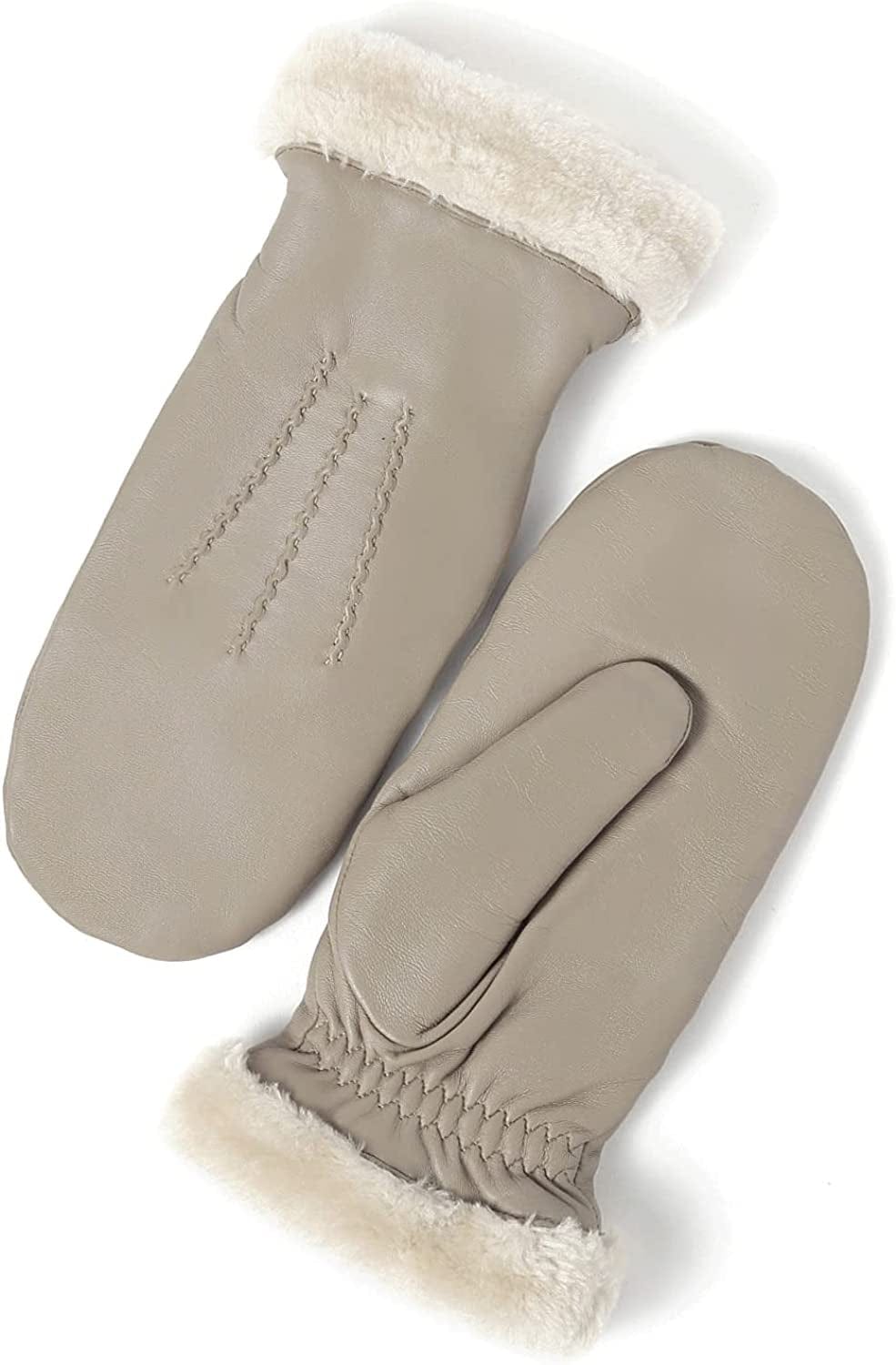 YISEVEN Women'S Winter Genuine Leather Gloves Mittens Apparel & Accessories > Clothing Accessories > Gloves & Mittens Charm Leather Fashion Company Beige - Fur Cuff 8.0"/XL 