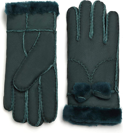 YISEVEN Women'S Winter Sheepskin Shearling Leather Gloves Mittens Two Points Apparel & Accessories > Clothing Accessories > Gloves & Mittens Charm Leather Fashion Company Apple Green - Bow XL (8.5"-9") 