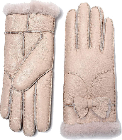 YISEVEN Women'S Winter Sheepskin Shearling Leather Gloves Mittens Two Points Apparel & Accessories > Clothing Accessories > Gloves & Mittens Charm Leather Fashion Company Pearl Pink - Bow L (7.5"-8") 