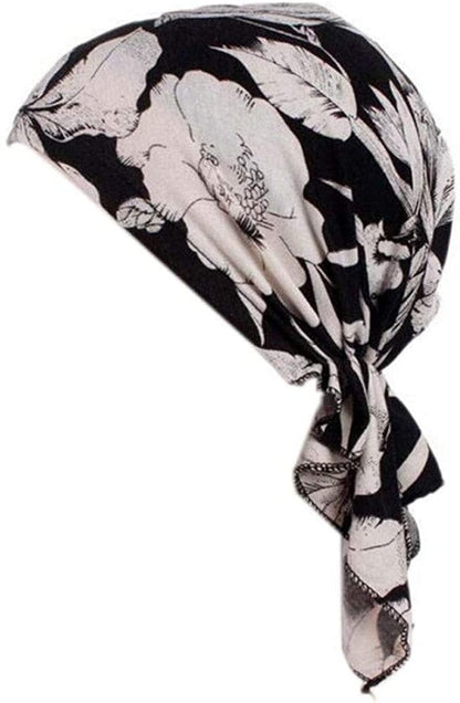 Yiyi Operation Women'S Pre Tied Bandana Turban Head Scarf Chemo Beanie Headwraps Headwear Hair Hair Loss Apparel & Accessories > Clothing Accessories > Headwear YiYi Operation Black Flower  