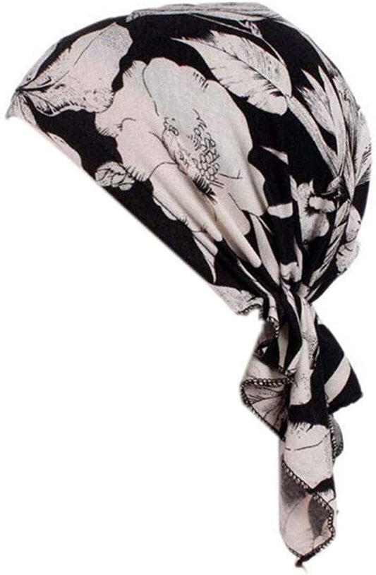 Yiyi Operation Women'S Pre Tied Bandana Turban Head Scarf Chemo Beanie Headwraps Headwear Hair Hair Loss Apparel & Accessories > Clothing Accessories > Headwear YiYi Operation Black Flower  