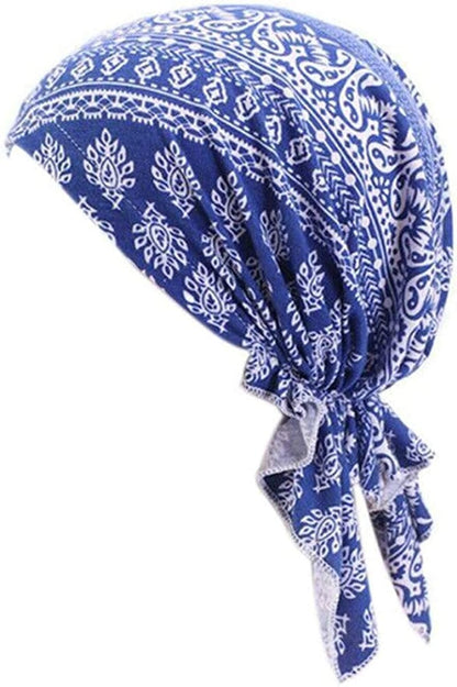 Yiyi Operation Women'S Pre Tied Bandana Turban Head Scarf Chemo Beanie Headwraps Headwear Hair Hair Loss Apparel & Accessories > Clothing Accessories > Headwear YiYi Operation Blue  
