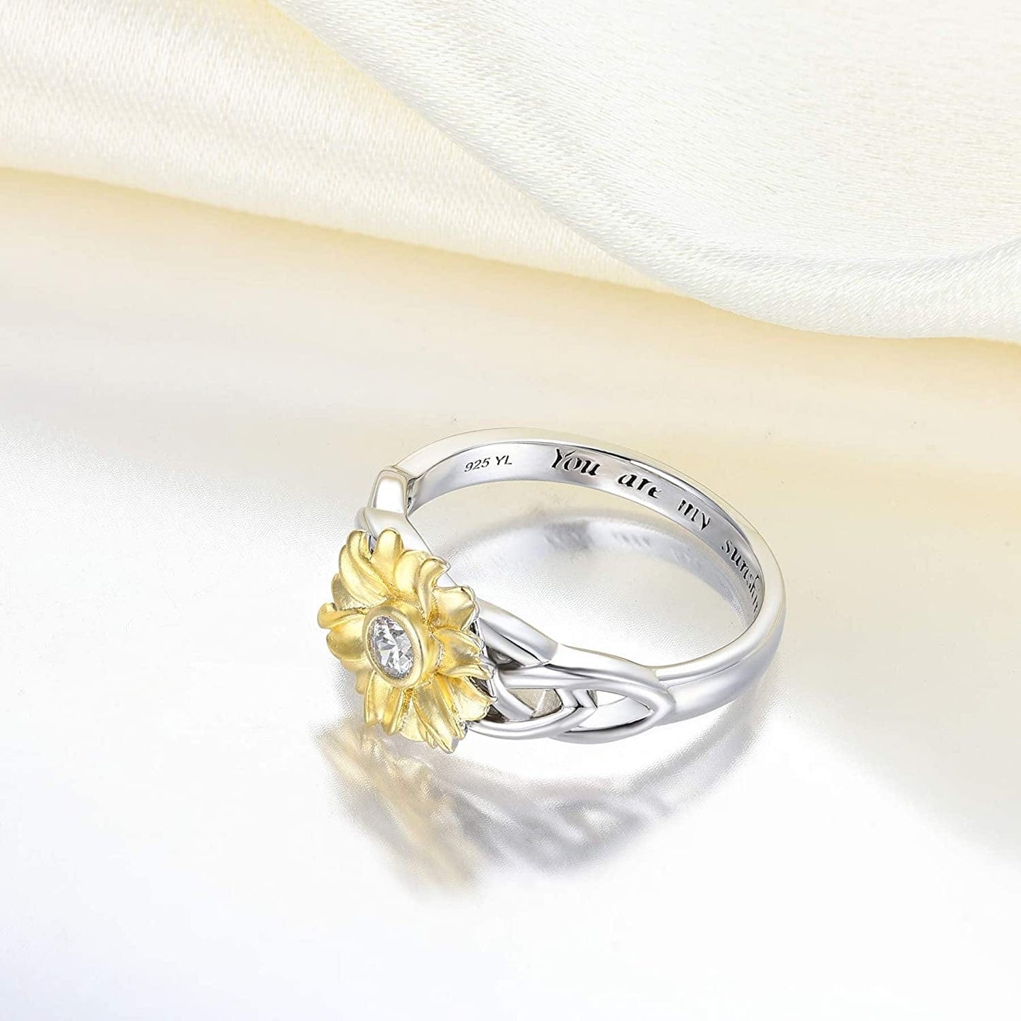YL Sunflower Rings 925 Sterling Silver Infinity Rings Cubic Zirconia Flower Jewelry for Women