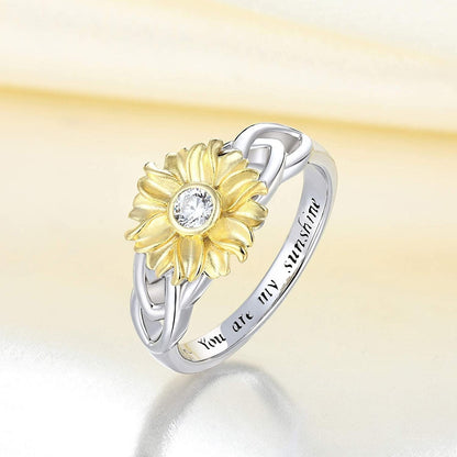 YL Sunflower Rings 925 Sterling Silver Infinity Rings Cubic Zirconia Flower Jewelry for Women
