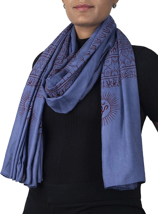 Yoga Scarf Meditation Shawl Large Wrap Hindu Prayer Stole OM Print Apparel & Accessories > Clothing Accessories > Scarves & Shawls Ram Nami Blue  