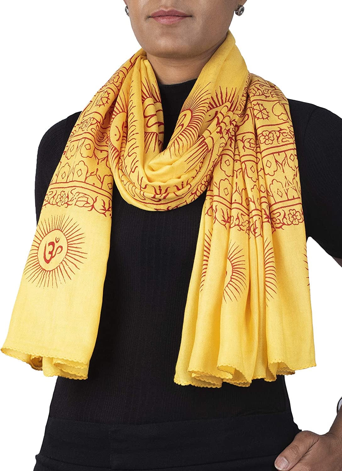 Yoga Scarf Meditation Shawl Large Wrap Hindu Prayer Stole OM Print Apparel & Accessories > Clothing Accessories > Scarves & Shawls Ram Nami Yellow  