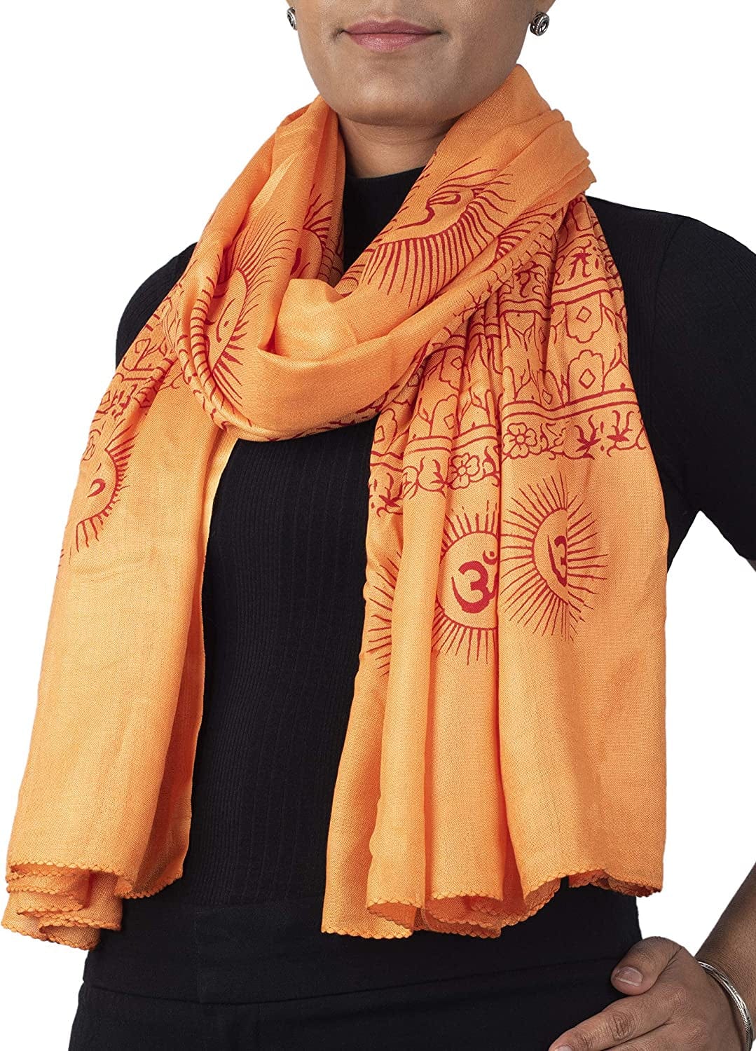 Yoga Scarf Meditation Shawl Large Wrap Hindu Prayer Stole OM Print Apparel & Accessories > Clothing Accessories > Scarves & Shawls Ram Nami Orange  