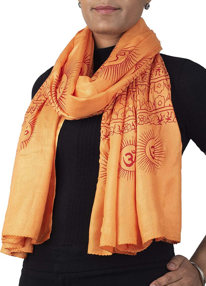 Yoga Scarf Meditation Shawl Large Wrap Hindu Prayer Stole OM Print Apparel & Accessories > Clothing Accessories > Scarves & Shawls Ram Nami Orange  