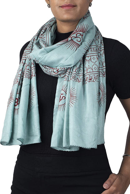 Yoga Scarf Meditation Shawl Large Wrap Hindu Prayer Stole OM Print Apparel & Accessories > Clothing Accessories > Scarves & Shawls Ram Nami Turquoise  