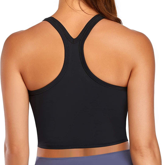 Yoga Sports Bras Padded Workout Tank Tops Gym Crop Tops Fitness Camisole Running Shirts for Girls Women Black-racerback / XX-Large