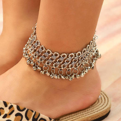 Yokawe Boho Anklets Bracelets Silver Bell Beaded Indian Anklet Chain Tassel Beach Barefoot Sandals Foot Jewelry for Women and Teen Girls（2Pcs） Apparel & Accessories > Jewelry > Anklets Yokawe   