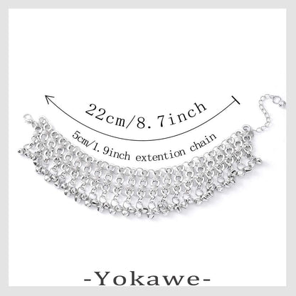 Yokawe Boho Anklets Bracelets Silver Bell Beaded Indian Anklet Chain Tassel Beach Barefoot Sandals Foot Jewelry for Women and Teen Girls（2Pcs） Apparel & Accessories > Jewelry > Anklets Yokawe   