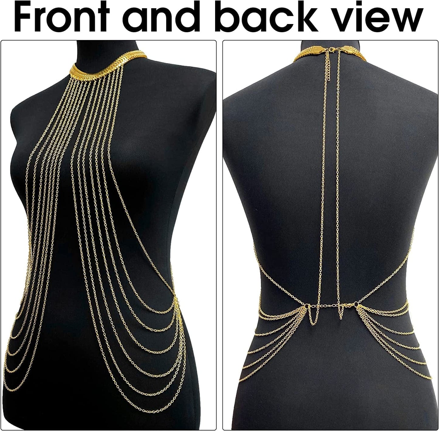 Yomiie Body Chain Layered Gold Tassels Necklace Fashion Jewelry Belly Waist Bra Boho Hot Bikini Beach Harness Anniversary Festival Gift for Women Lady Girls Apparel & Accessories > Jewelry > Body Jewelry Yomiie   