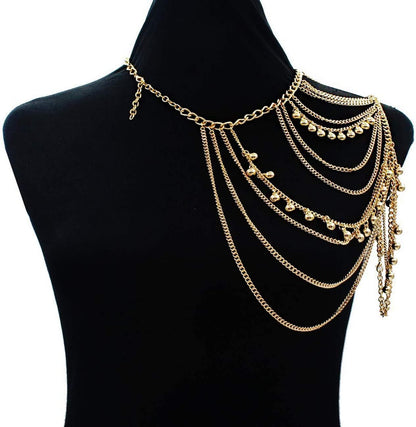 Yomiie Gold Body Chain Layered Tassels Shoulder Chain Bikini Beach Anniversary Festival Gift for Women Uniform Dress Bikini Shoulder Accessories Apparel & Accessories > Jewelry > Body Jewelry Yomiie   