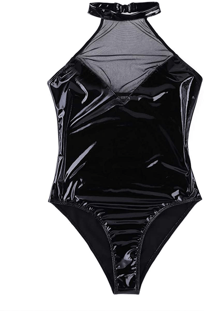 YONGHS Women's Exotic Teddies Bodysuits Wet Look Faux Leather Leotard Bodysuit One Piece Sleepwear Apparel & Accessories > Clothing > Underwear & Socks > Lingerie YONGHS   
