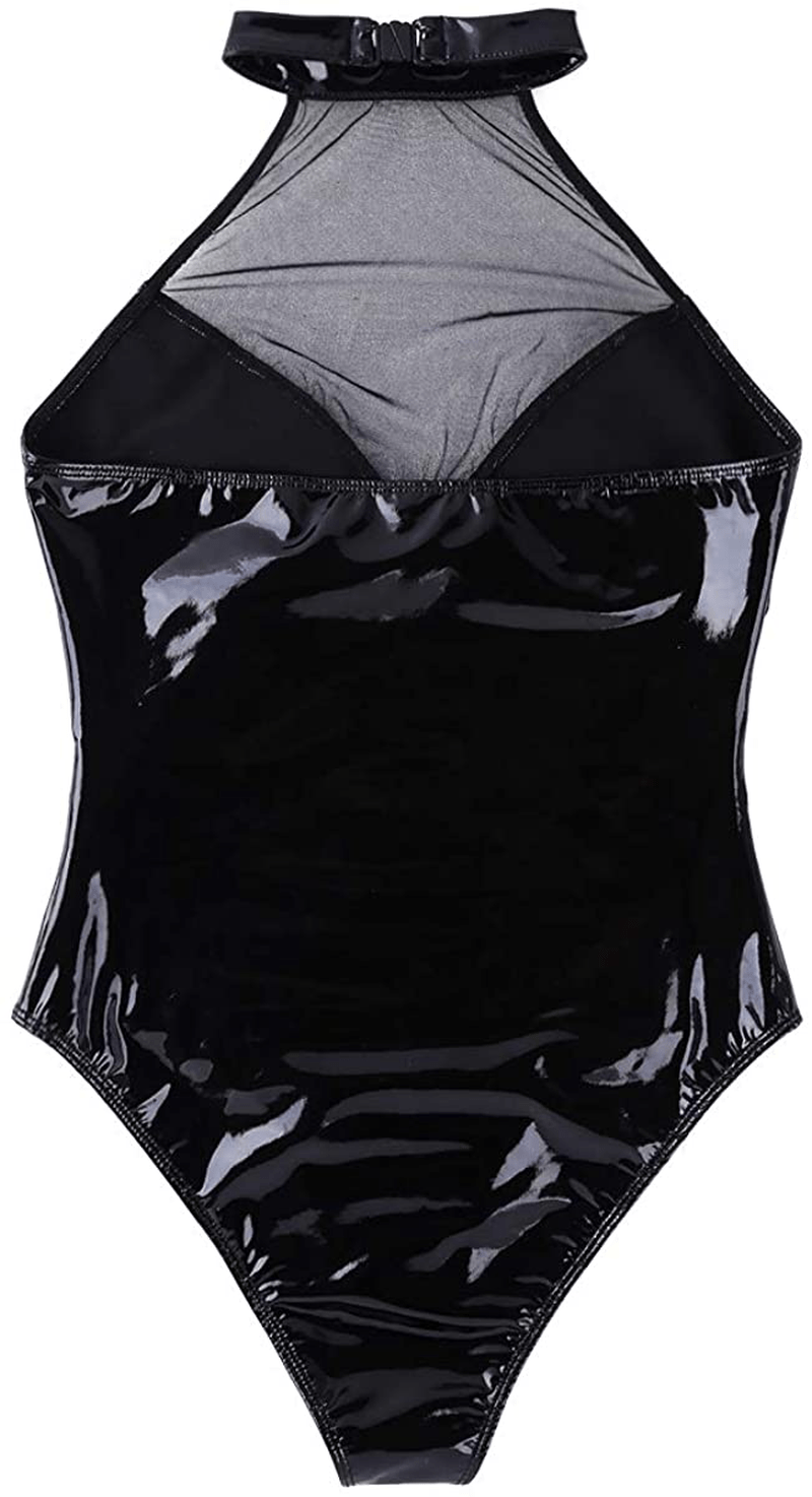 YONGHS Women's Exotic Teddies Bodysuits Wet Look Faux Leather Leotard Bodysuit One Piece Sleepwear Apparel & Accessories > Clothing > Underwear & Socks > Lingerie YONGHS   