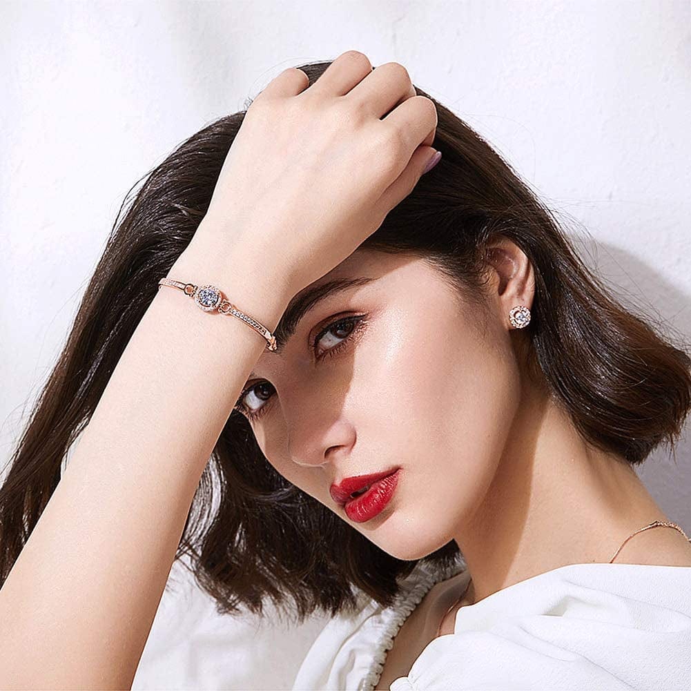 Yooai Jewellery Set Heart Pendant Necklace and Earrings Set Cubic Zirconia Jewellery for Women