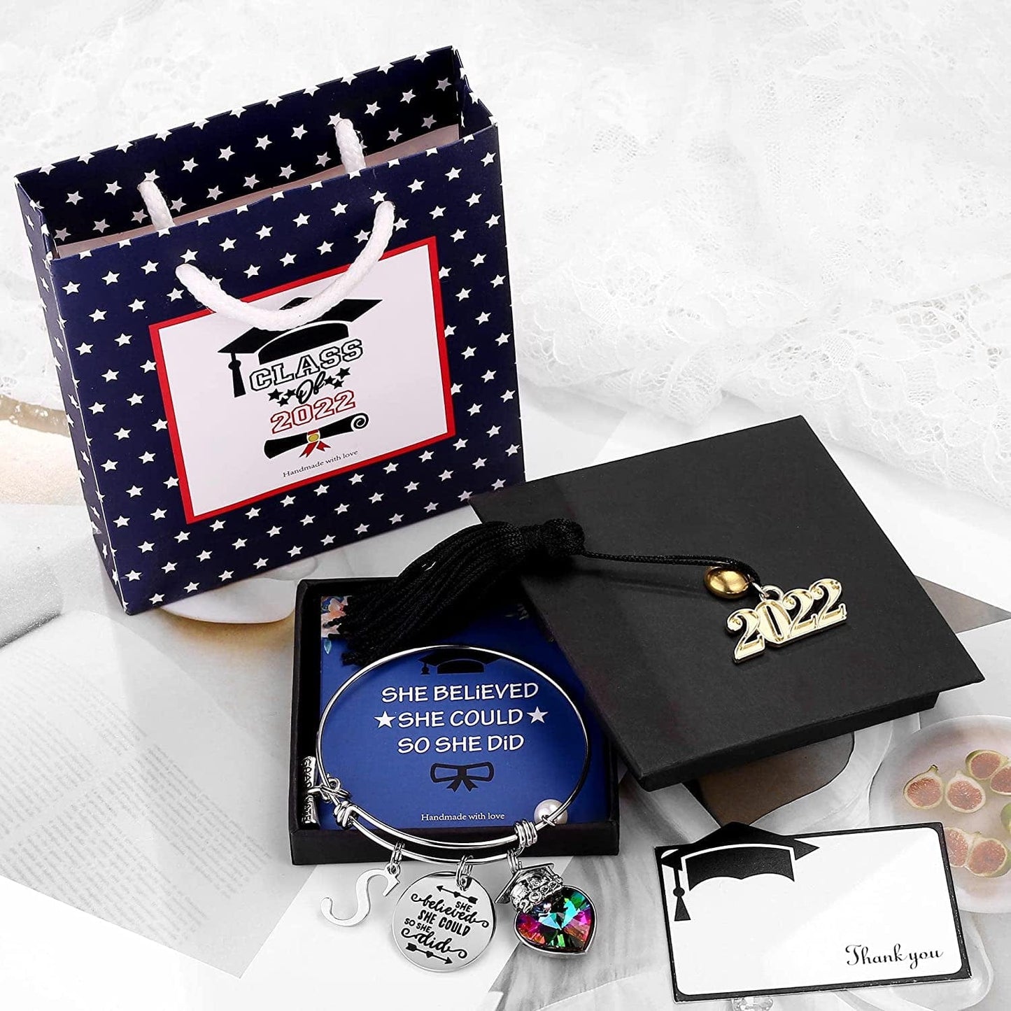 Yoosteel 2022 Graduation Gifts Charm Bracelets, 26 Initial Engraved Inspirational Bracelets Quote She Believed She Could so She Did Bracelet College Graduation Gifts for Him Her 2022 High School Apparel & Accessories > Jewelry > Bracelets Yoosteel   