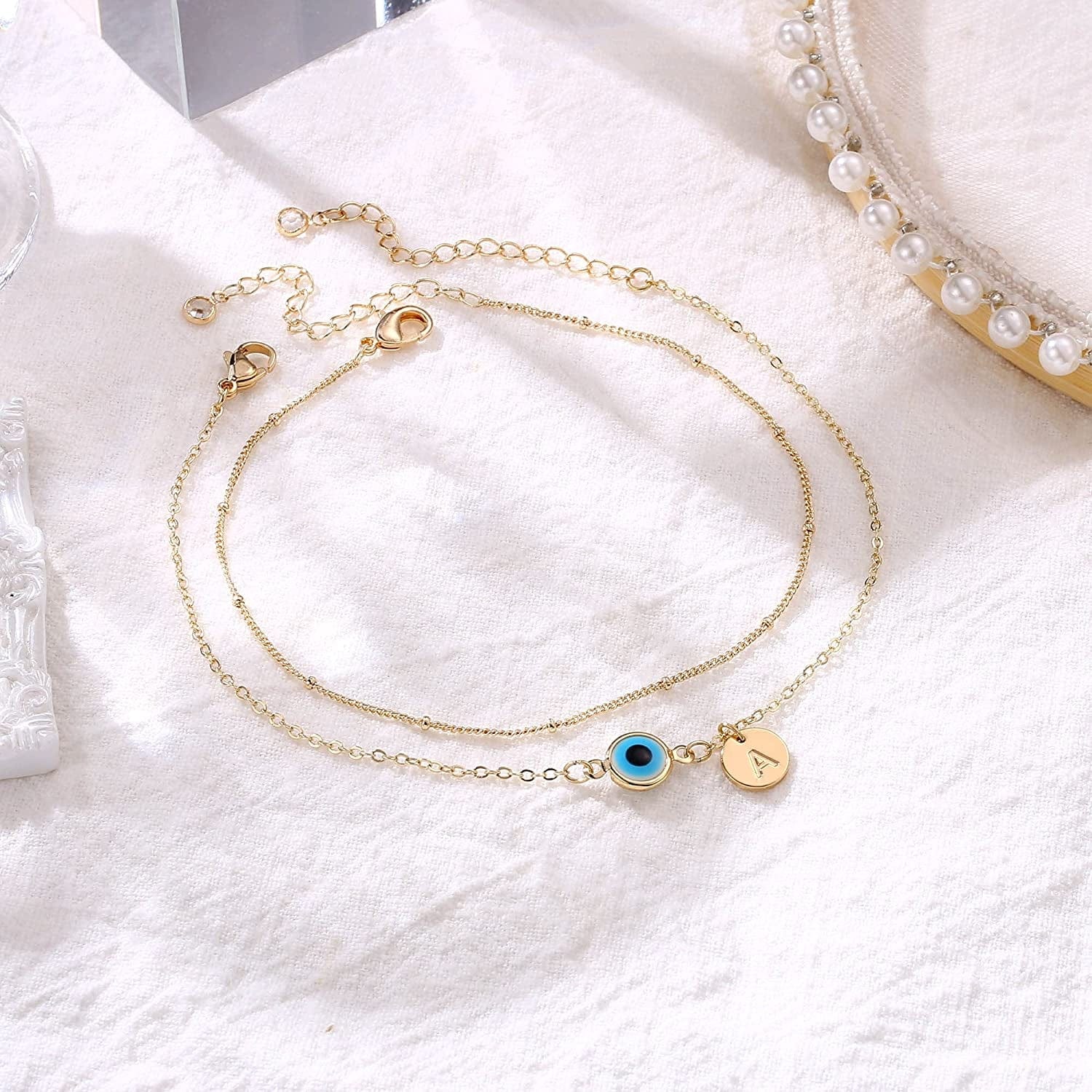 Yoosteel Evil Eye Ankle Bracelets for Women, 14K Gold Plated Dainty Disc Letter Initial Ankle Bracelets Layered Anklet Evil Eye Ankle Bracelets for Women Beach Jewelry Gifts Apparel & Accessories > Jewelry > Anklets Yoosteel   