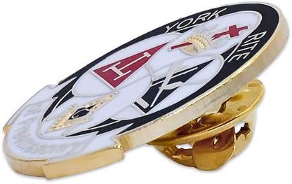 York Rite of Freemasonry round Masonic Lapel Pin - [Black & White][1'' Diameter]