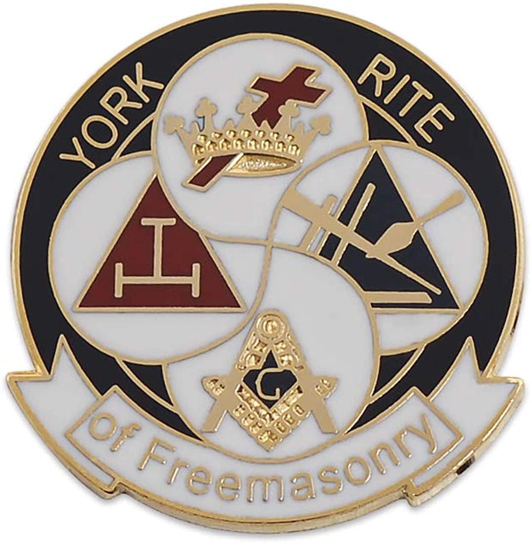 York Rite of Freemasonry round Masonic Lapel Pin - [Black & White][1'' Diameter]