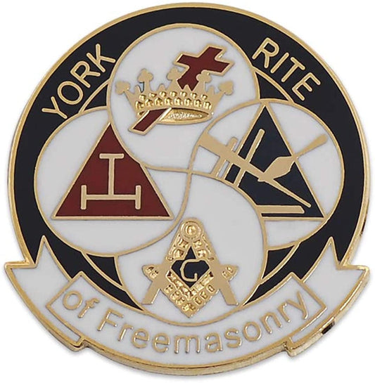 York Rite of Freemasonry round Masonic Lapel Pin - [Black & White][1'' Diameter]