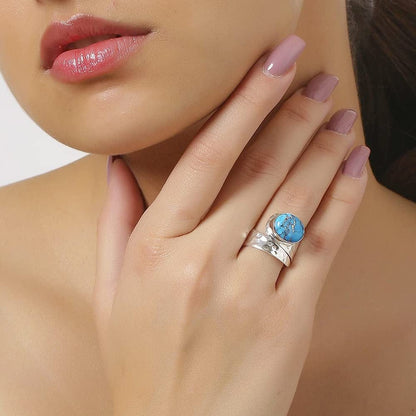 Yotreasure Blue Copper Turquoise Solid 925 Sterling Silver Designer Ring