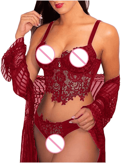 Youmymine Pleated Lingerie for Women Nightgowns Naughty Sleepwear Embroidery Lace Trim Babydoll Chemise Set Apparel & Accessories > Clothing > Underwear & Socks > Lingerie Youmymine&01   