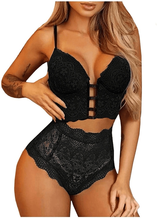 Youmymine Pleated Lingerie for Women Nightgowns Naughty Sleepwear Embroidery Lace Trim Babydoll Chemise Set Apparel & Accessories > Clothing > Underwear & Socks > Lingerie Youmymine&01 #B-black X-Large 