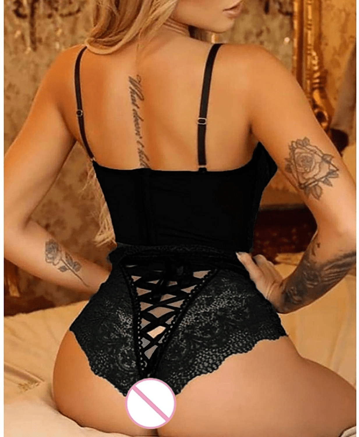 Youmymine Pleated Lingerie for Women Nightgowns Naughty Sleepwear Embroidery Lace Trim Babydoll Chemise Set Apparel & Accessories > Clothing > Underwear & Socks > Lingerie Youmymine&01   