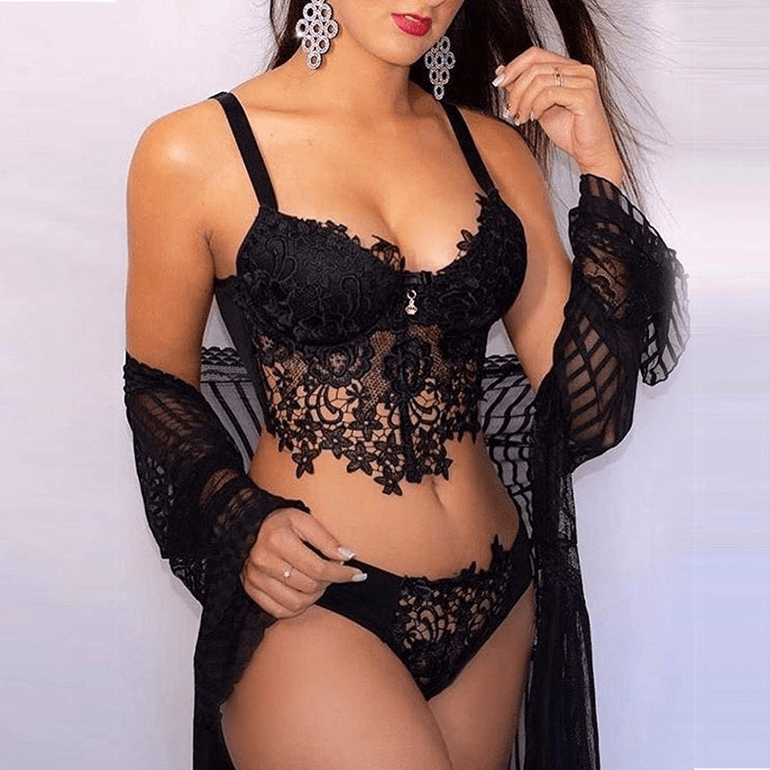 Youmymine Pleated Lingerie for Women Nightgowns Naughty Sleepwear Embroidery Lace Trim Babydoll Chemise Set Apparel & Accessories > Clothing > Underwear & Socks > Lingerie Youmymine&01   