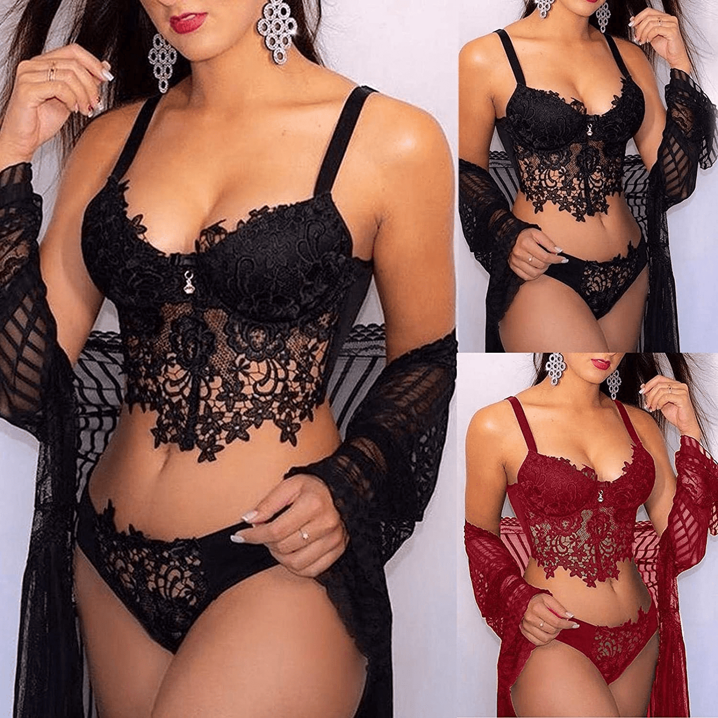 Youmymine Pleated Lingerie for Women Nightgowns Naughty Sleepwear Embroidery Lace Trim Babydoll Chemise Set Apparel & Accessories > Clothing > Underwear & Socks > Lingerie Youmymine&01   