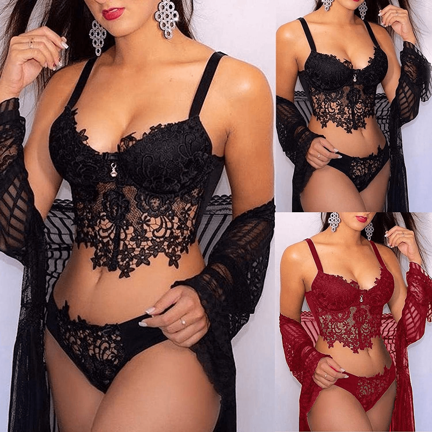 Youmymine Pleated Lingerie for Women Nightgowns Naughty Sleepwear Embroidery Lace Trim Babydoll Chemise Set Apparel & Accessories > Clothing > Underwear & Socks > Lingerie Youmymine&01   