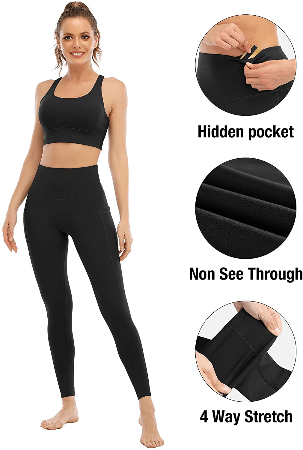 YOUNGCHARM 4 Pack Leggings with Pockets for Women，High Waist Tummy Control Workout Yoga Pants Apparel & Accessories > Clothing > Activewear YOUNGCHARM   