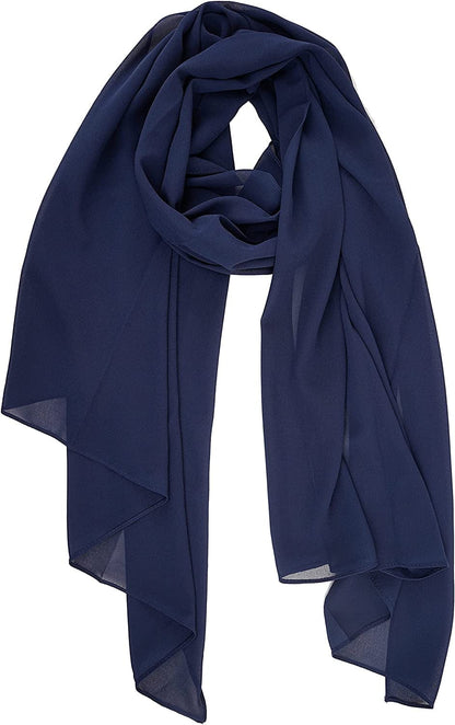 YOUR SMILE for Women Lightweight Breathable Solid Color Soft Chiffon Long Fashion Scarves Sun-Proof Shawls Wrap Apparel & Accessories > Clothing Accessories > Scarves & Shawls YOUR SMILE Navy Blue  