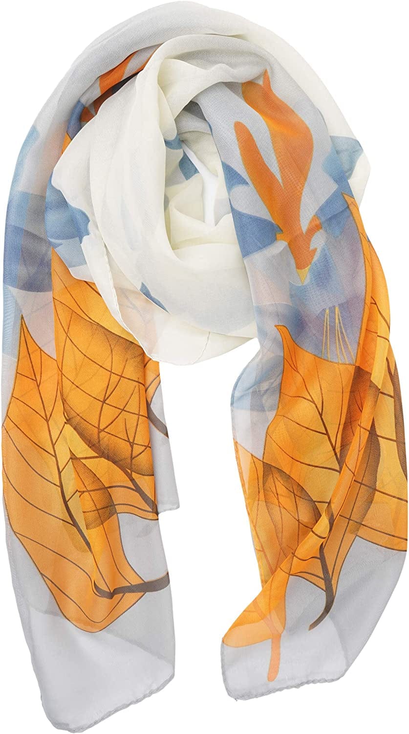 YOUR SMILE Ladies/Women'S Lightweight Floral Print/Solid Color Mixture Shawl Scarf for Spring Summer Season Apparel & Accessories > Clothing Accessories > Scarves & Shawls YOUR SMILE Orange Leaf  
