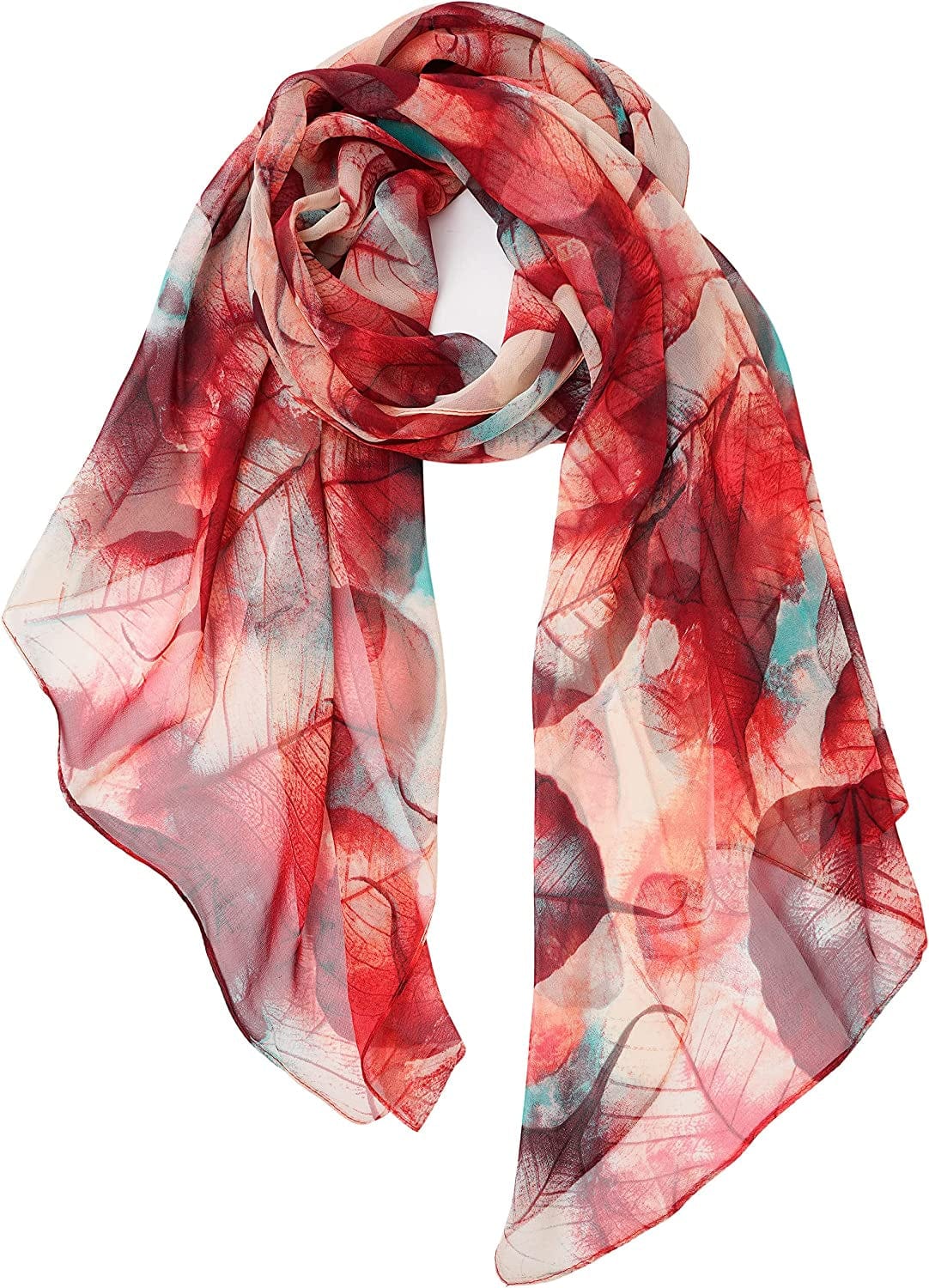 YOUR SMILE Ladies/Women'S Lightweight Floral Print/Solid Color Mixture Shawl Scarf for Spring Summer Season Apparel & Accessories > Clothing Accessories > Scarves & Shawls YOUR SMILE Red Leaves  