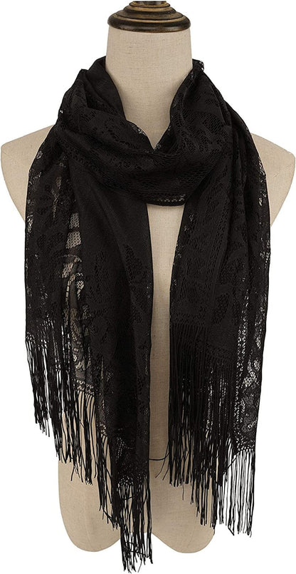 YOUR SMILE Ladies/Women'S Lightweight Solid Color Fringe Lace Tassels Long Shawl Scarf for Spring Summer Fall Apparel & Accessories > Clothing Accessories > Scarves & Shawls YOUR SMILE   
