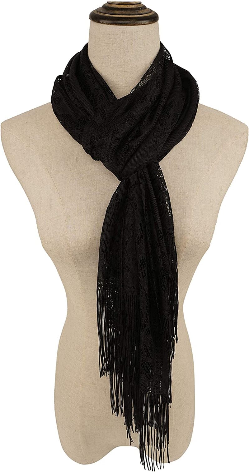 YOUR SMILE Ladies/Women'S Lightweight Solid Color Fringe Lace Tassels Long Shawl Scarf for Spring Summer Fall Apparel & Accessories > Clothing Accessories > Scarves & Shawls YOUR SMILE   