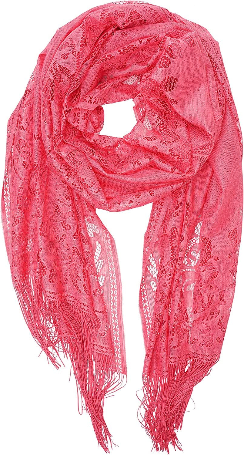 YOUR SMILE Ladies/Women'S Lightweight Solid Color Fringe Lace Tassels Long Shawl Scarf for Spring Summer Fall Apparel & Accessories > Clothing Accessories > Scarves & Shawls YOUR SMILE Watermelon Red  