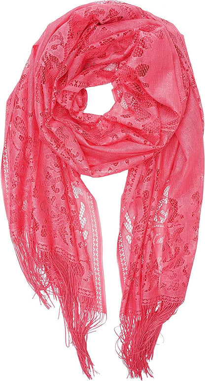 YOUR SMILE Ladies/Women'S Lightweight Solid Color Fringe Lace Tassels Long Shawl Scarf for Spring Summer Fall Apparel & Accessories > Clothing Accessories > Scarves & Shawls YOUR SMILE Watermelon Red  