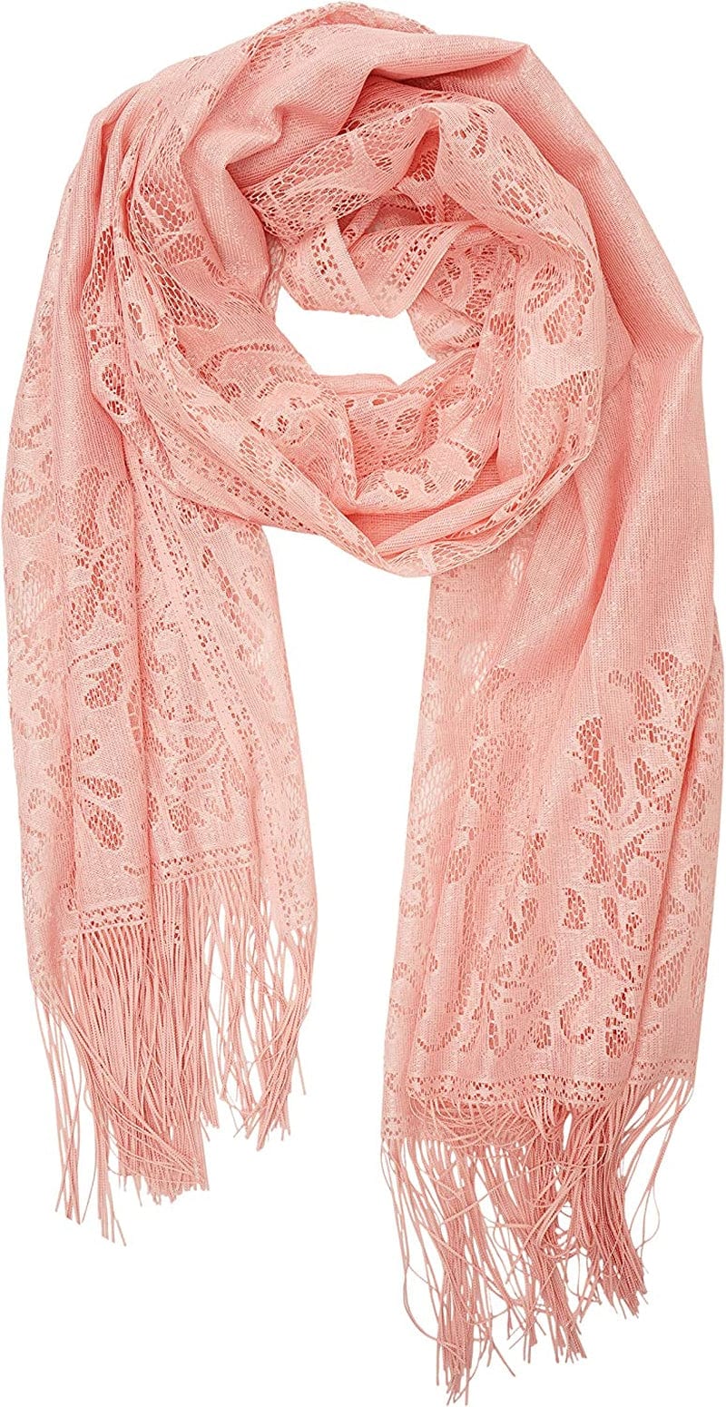 YOUR SMILE Ladies/Women'S Lightweight Solid Color Fringe Lace Tassels Long Shawl Scarf for Spring Summer Fall Apparel & Accessories > Clothing Accessories > Scarves & Shawls YOUR SMILE Pink  