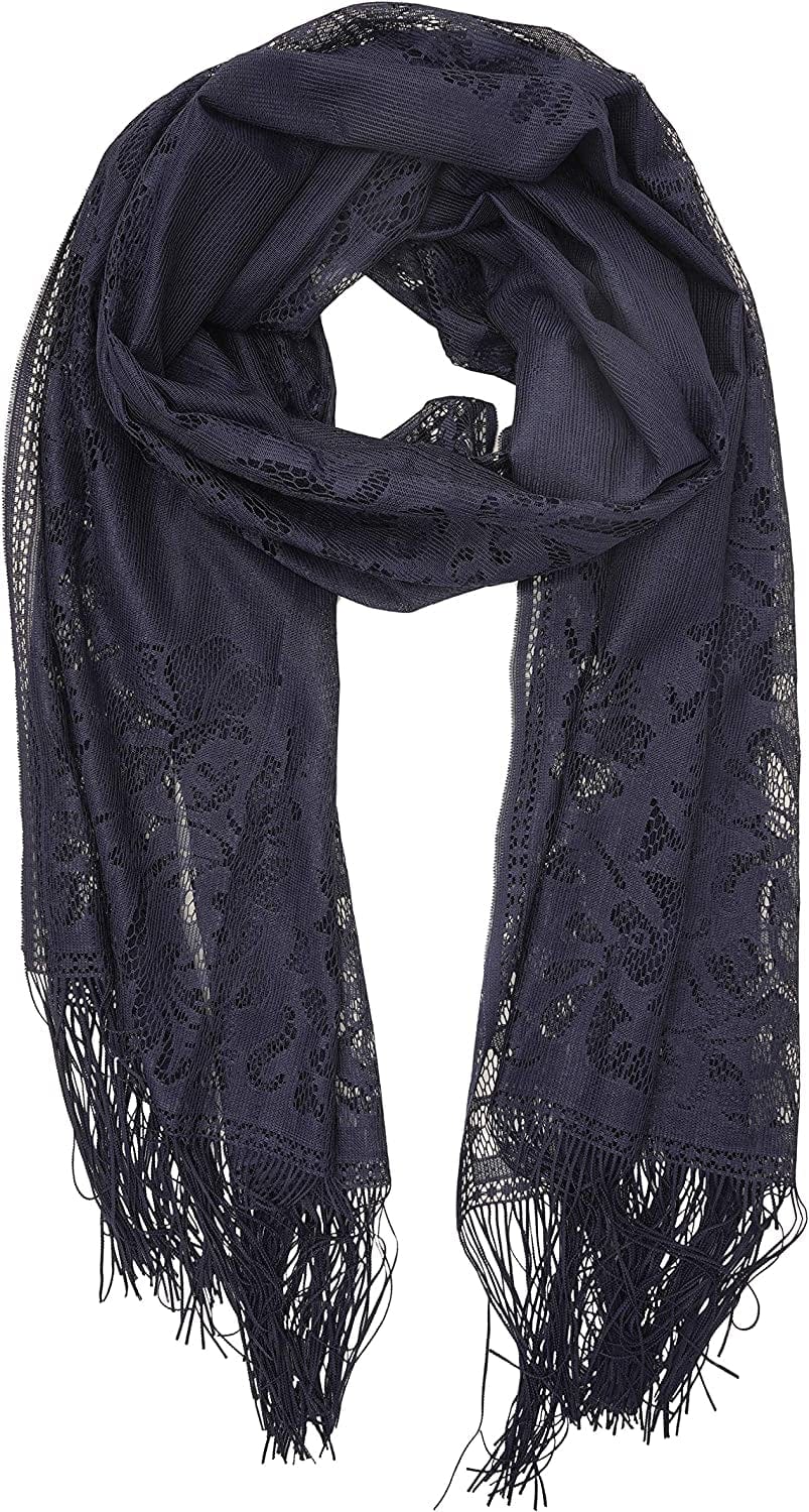 YOUR SMILE Ladies/Women'S Lightweight Solid Color Fringe Lace Tassels Long Shawl Scarf for Spring Summer Fall Apparel & Accessories > Clothing Accessories > Scarves & Shawls YOUR SMILE Navy  