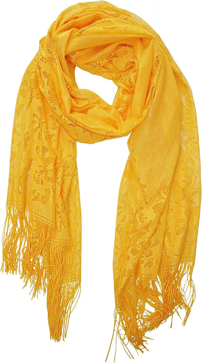 YOUR SMILE Ladies/Women'S Lightweight Solid Color Fringe Lace Tassels Long Shawl Scarf for Spring Summer Fall Apparel & Accessories > Clothing Accessories > Scarves & Shawls YOUR SMILE Yellow  