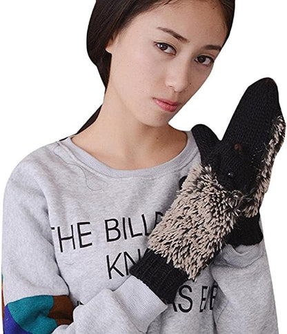 Youzi Women'S Cartoon Hedgehog Winter Cotton Gloves Girls' Thick Mittens Apparel & Accessories > Clothing Accessories > Gloves & Mittens YouZi Black  