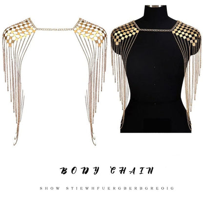 Yovic Boho Gold Body Chain Sexy Sequins Shoulder Chain Necklace Bikini Tassel Bra Chains Rave Nightclub Party Body Jewelry for Women and Girls (Gold-4) Apparel & Accessories > Jewelry > Body Jewelry Yovic   