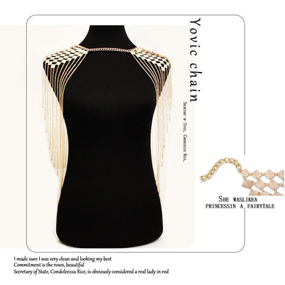 Yovic Boho Gold Body Chain Sexy Sequins Shoulder Chain Necklace Bikini Tassel Bra Chains Rave Nightclub Party Body Jewelry for Women and Girls (Gold-4) Apparel & Accessories > Jewelry > Body Jewelry Yovic   