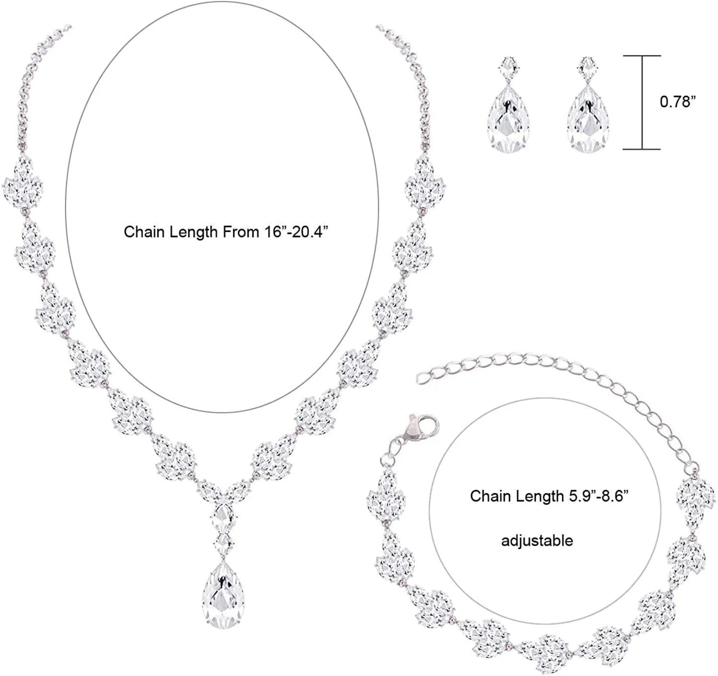 YSOUL CZ Zirconia Necklace Earrings Bracelet Jewelry Sets for Prom Wedding Bridal Bridesmaid